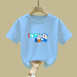 2224#哆啦A梦卡通印花男女童t恤儿童短袖叮当猫中大童夏装圆领T恤