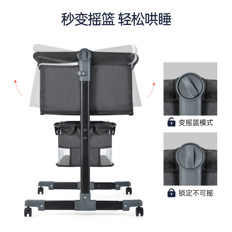 Cama de cuna multifuncional para recién nacidos móvil con cama plegable junto a la cama Cama de juegos para bebés con mesa de pañales con rodillos image 4