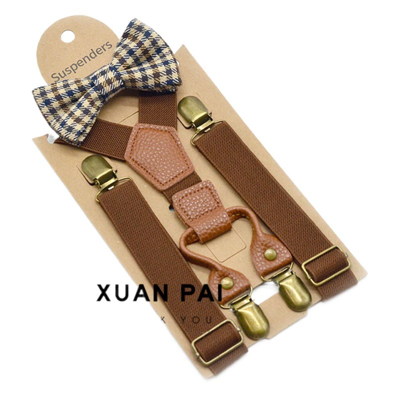 Фабрика прямой детский британский стиль сплошной цвет подтяжки клип галстук-бабочка костюм эластичная подтяжка 4 клип висит брюки клип