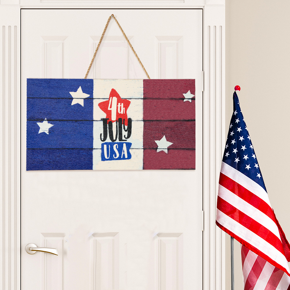 Letrero de madera del Día de la Independencia de Amazon, placa de madera con bandera estadounidense, decoración para fiestas americanas, letrero de bienvenida vintage para puerta, decoración colgante