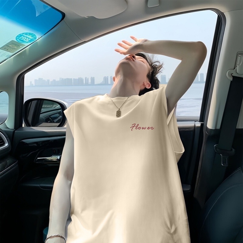 Summer Sleeveless T-Shirt Men's Vest 200g Cotton Trendyy Loose Versatile Sports Student Ins Vest Top