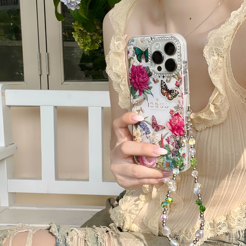 iPhone16Promaxに適したフラッシュダイヤモンドミラーリング小さな香りの蝶の花トレンディなブランドアクリルApple携帯電話ケース|undefined