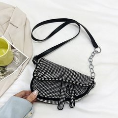 今年流行女包2023新款歐美pu鑲鑽氣質百搭單肩包斜跨包時尚馬鞍包