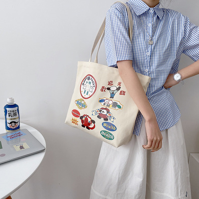 goods in stock wholesale new pattern ins Cartoon Bull Illustration student One shoulder Canvas bag capacity Simplicity Female bag