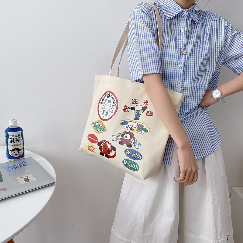 goods in stock wholesale new pattern ins Cartoon Bull Illustration student One shoulder Canvas bag capacity Simplicity Female bag