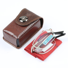 明珠品牌树脂镀膜老花镜 时尚半框折叠老花镜男女 穿皮带镜盒9102