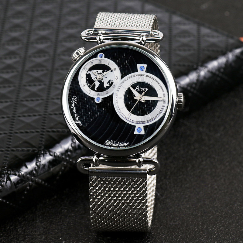 Watch wholesale manufacturer Aishy Aishi men's business double movement quartz watch mesh belt belt e-commerce hot sale