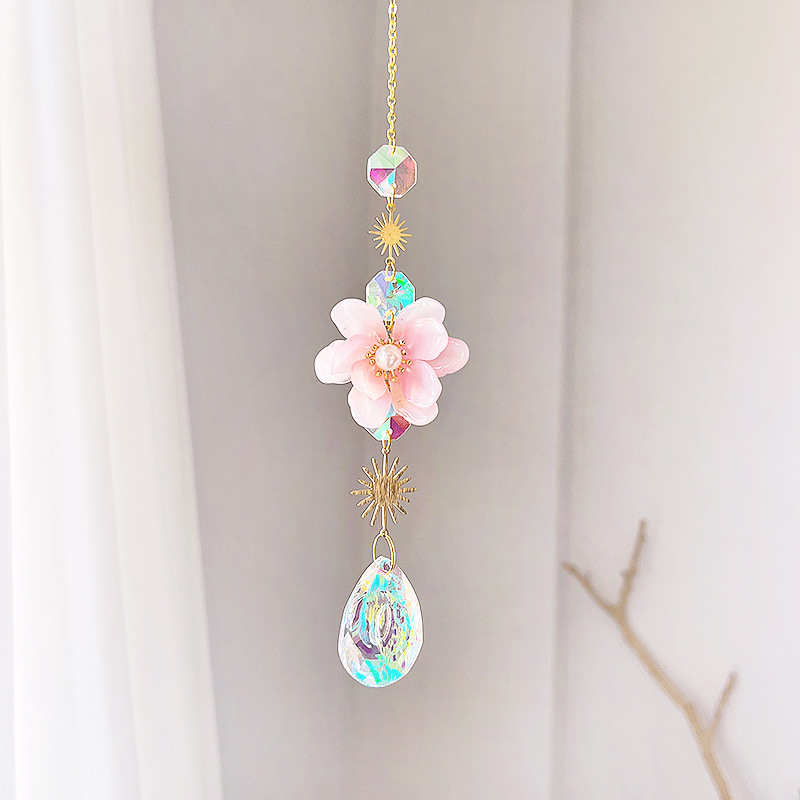 Home, Daily Occasion Simple Style Flower Crystal Suncatcher Wind Chime Wall Art
