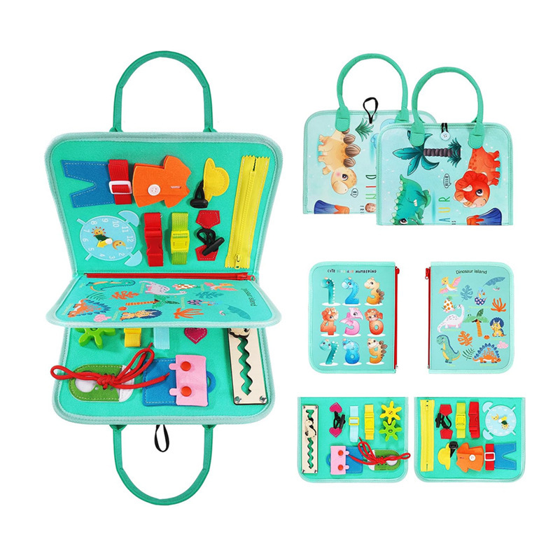 Tablero Montessori de fieltro con dinosaurios