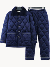 中老年人睡衣男士秋冬季加绒加超厚爸爸棉袄珊瑚绒保暖家居服套装