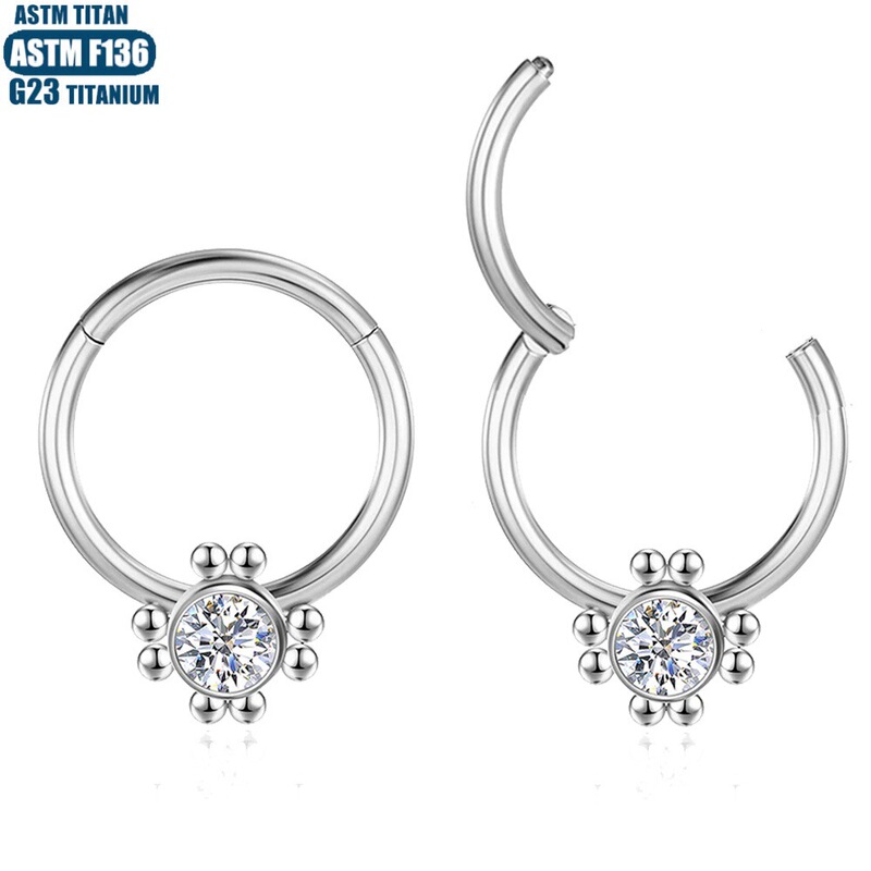 G23 Titanium Wholesale Piercing Nose Ring Center Zircon Welding Beads Conch Piercing Earrings Seamless Ring Nose Ring Fashion Jewelry