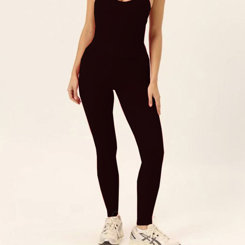 Europa y América trajes de yoga transfronterizos para mujeres cuello colgante con cojín de pecho chaleco deportivo de alta elasticidad de alta velocidad de elevación de cadera seco pantalones de gimnasio