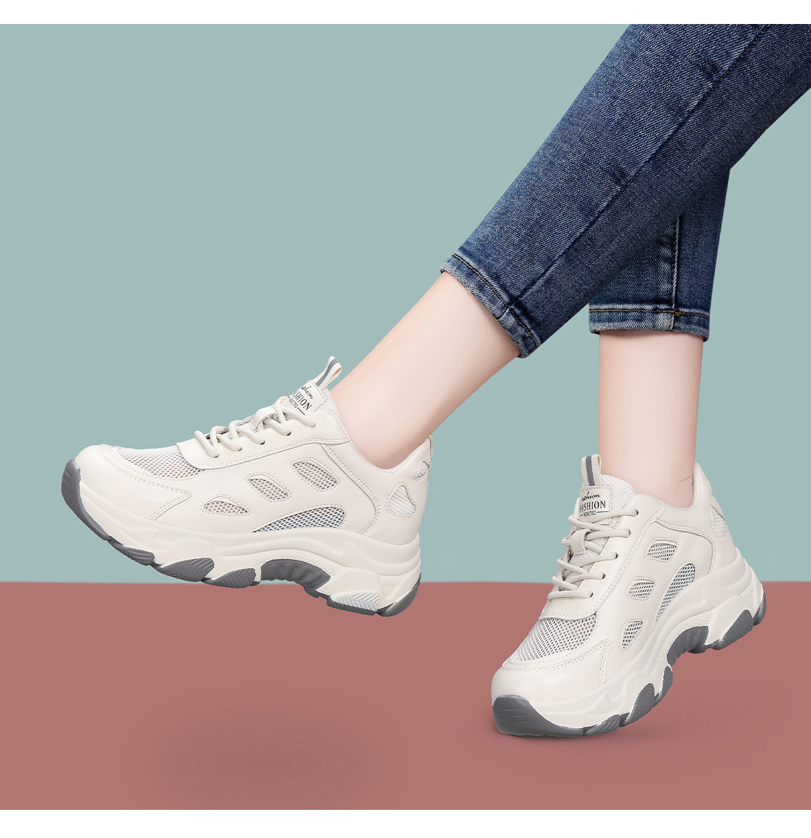 Giày sneaker nữ đế dày phối quần ống rộng, giày thể thao lưới thoáng khí mùa hè — DH 58623 Trắng, DH 58623m màu xám chi tiết 11