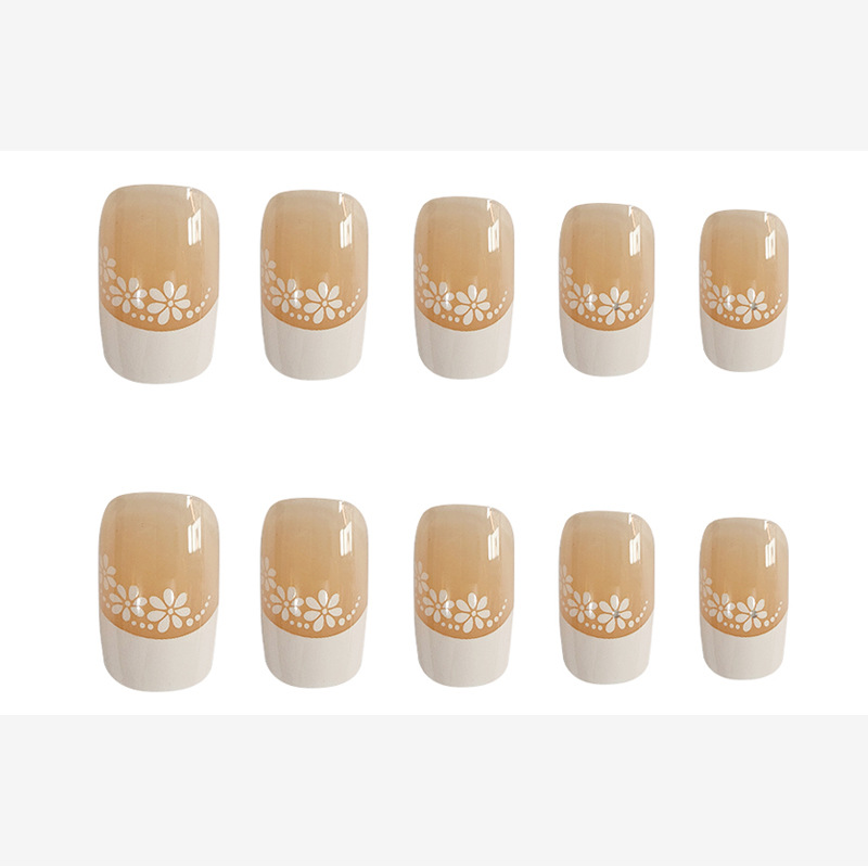 Desnudo, borde blanco francés, uñas largas, frescas y elegantes, puntos de perforación de uñas, 24 piezas de parche de uñas terminado