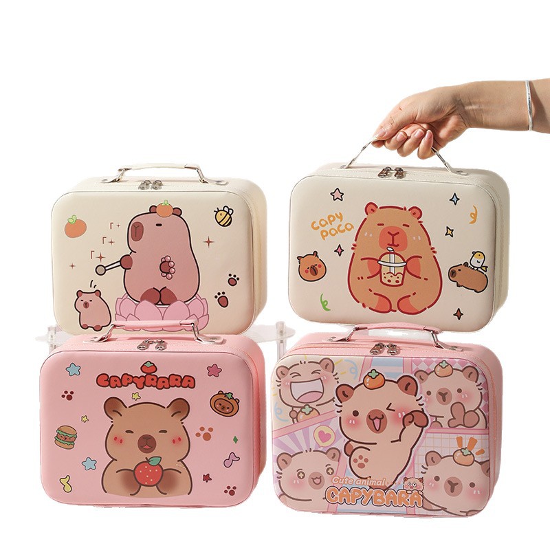Cartoon Kapibara caja de maquillaje de gran capacidad bolsas de maquillaje portátiles lindas sin espejo caja de regalo