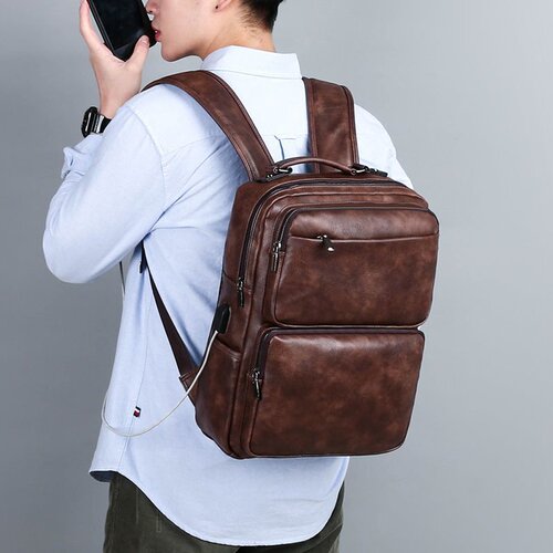  New European and American Retro Backpack Fashion Retro Men’s Backpack Solid Color Youth Backpack Student Bag