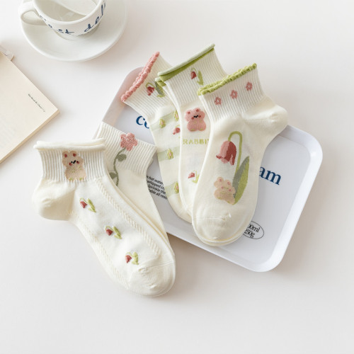 New Socks Women's Socks Summer Thin Tulip Women's Boat Socks Japanese College Style Shallow Mouth Girls Socks Wholesale
