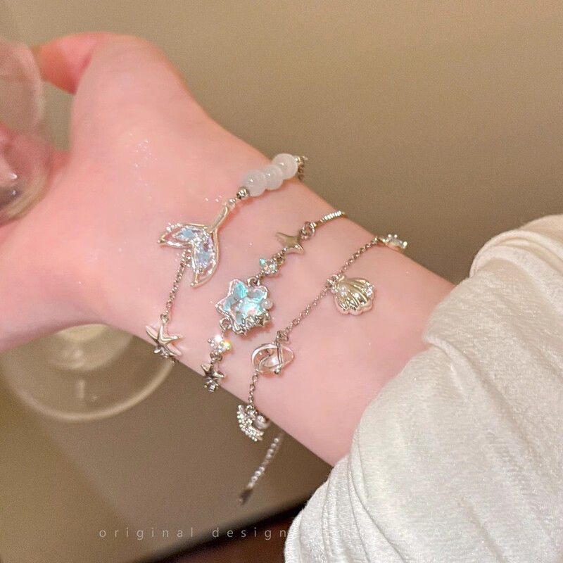 Summer Starfish Shell Cat's Eye Pearl Bracelet for Girls, Cool and High-End Versatile Hand Jewelry, Niche Exquisite Accessories
