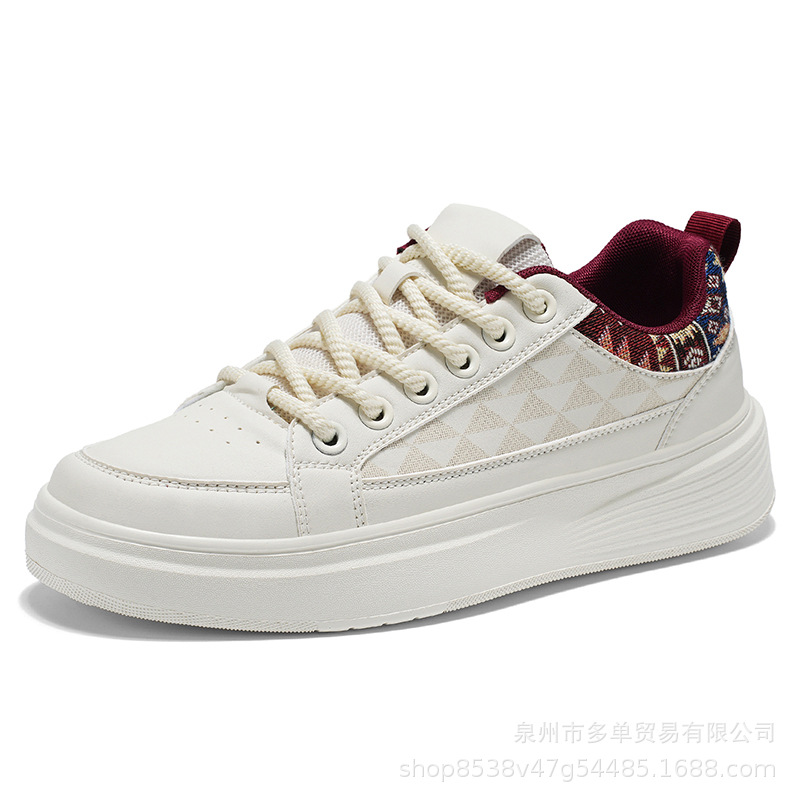 Zapatos retro de estilo blanco con suela plana, tela de estilo nacional, zapatos de skate cómodos de moda, zapatos deportivos casuales de altura gruesa
