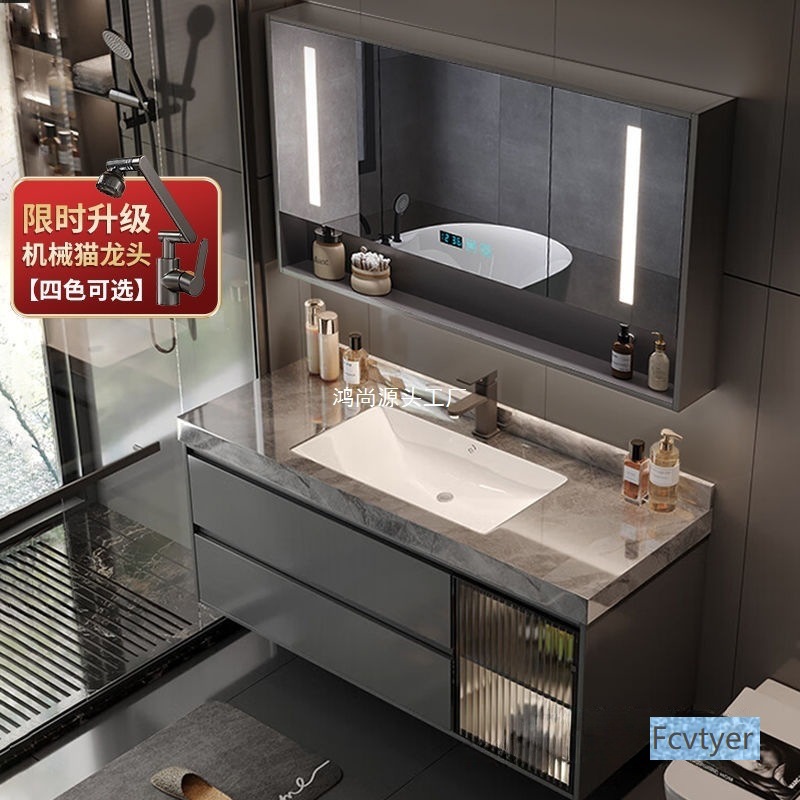 Seamless Rock Slab Washbasin Integrated Bathroom Mirror Cabinet Washbasin Cabinet Combination Bathroom Sink Basin Bathroom