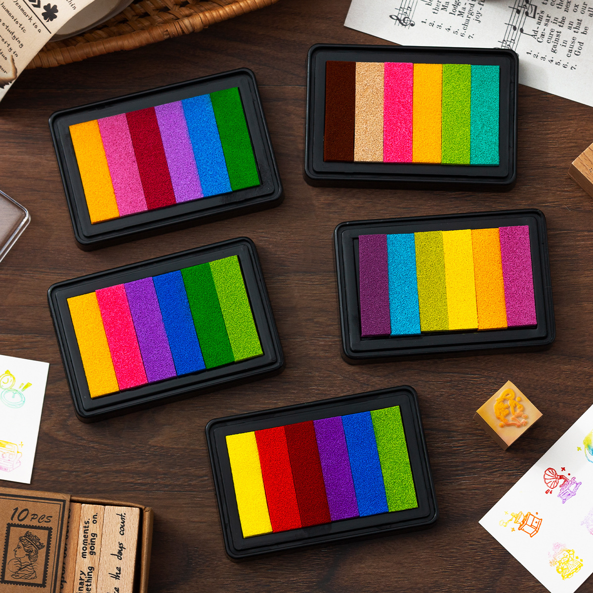 DIY rectangular grande gradiente inkpad mano cuenta graffiti Arco Iris combinación de colores inkpad transfronterizo exclusivo para inkpad 5 Selección de color image 2
