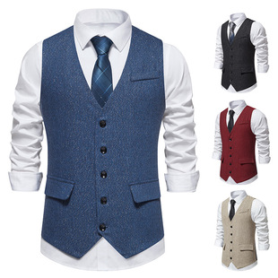 2023 autumn and winter New Amazon retro single-breasted men's suit vest fashion V-neck slim fit suit vest