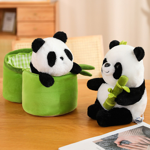 Bamboo tube panda flower doll plush toy bamboo panda doll pillow children boys and girls gifts