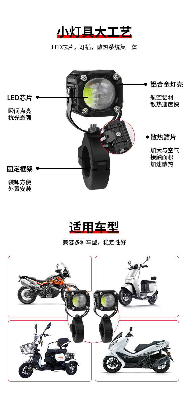 New wide-voltage motorcycle spotlight with demon eye LED pair lights, modified super-bright front headlight for motorcycles