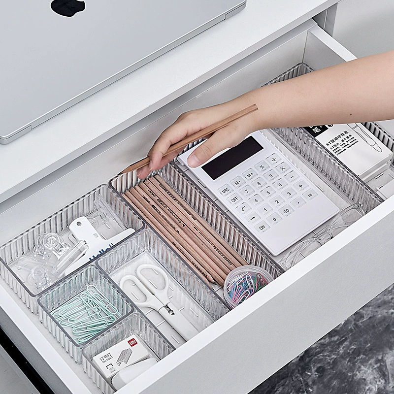 Desktop storage box acrylic transparent drawer with removable dividers for cosmetics and classification