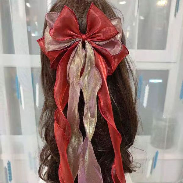 Japanese-style super mermaid princess shiny ribbon with large bow Lolita Hanfu long ribbon bow ancient style hairpin
