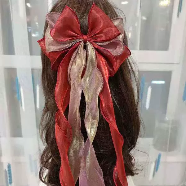 Japanese-style super mermaid princess shiny ribbon with large bow Lolita Hanfu long ribbon bow ancient style hairpin