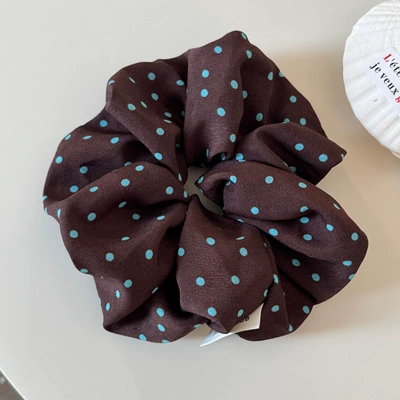 Korean-style floral scrunchie for women, lazy style, high-elasticity hair tie, bun hair accessory (Saç üçün rezinlər) - gentle-big-circle-coffee-polka-dot