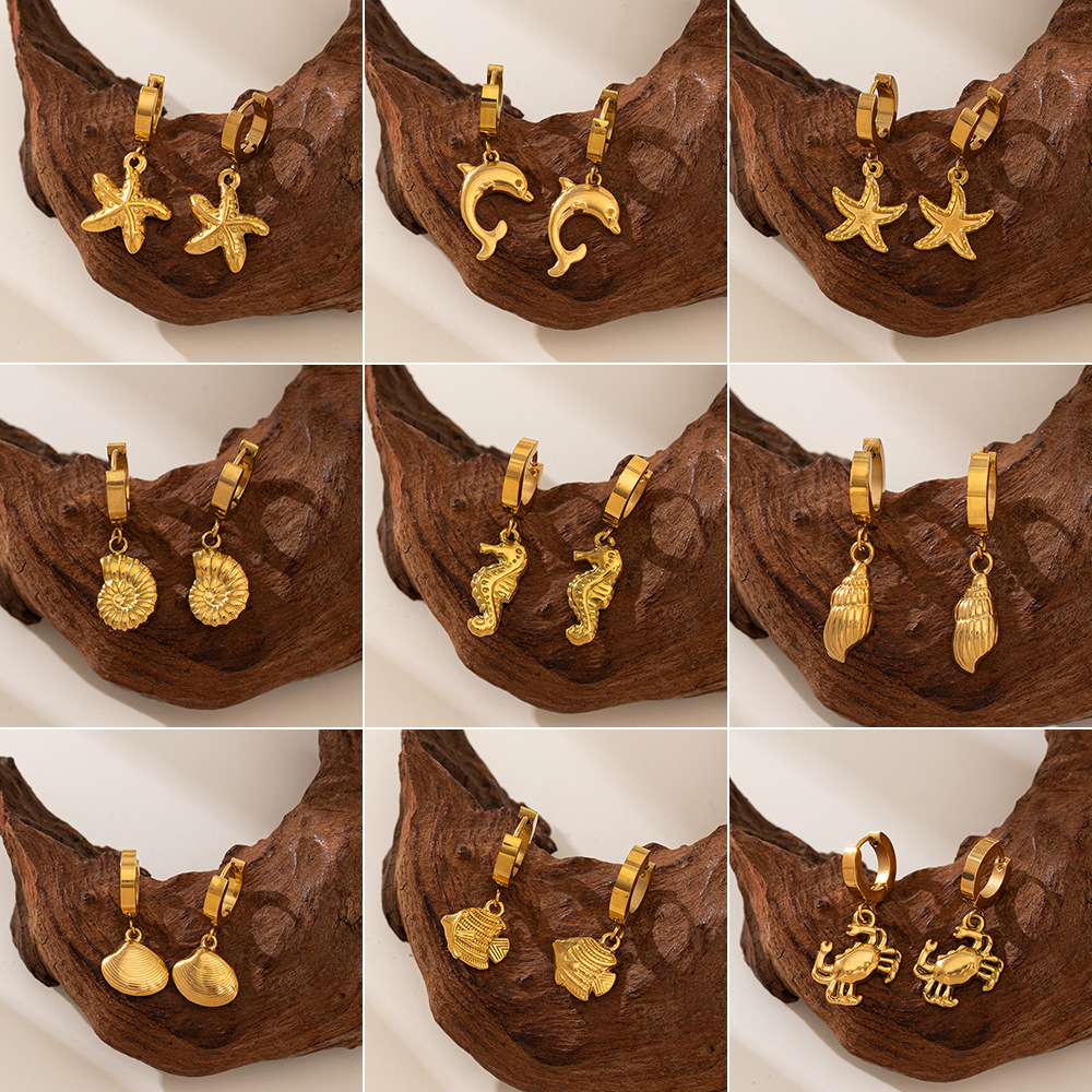 1 Pair IG Style Elegant Starfish Shell Fish 304 Stainless Steel Drop Earrings display picture 1