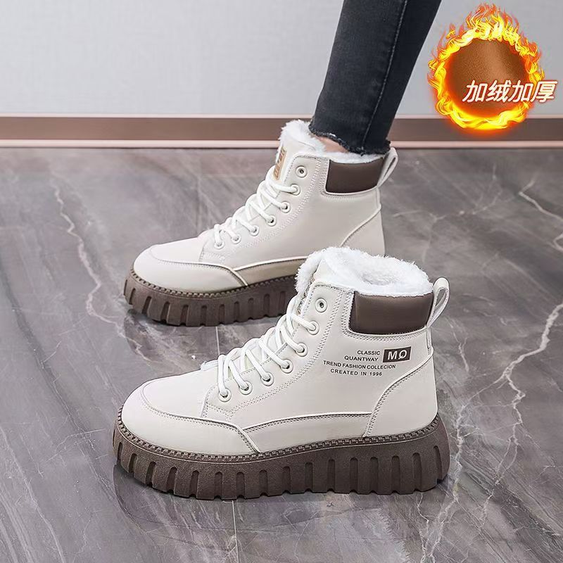 冬季加绒高帮马丁靴女韩版百搭加厚保暖棉鞋厚底休闲雪地靴短靴女