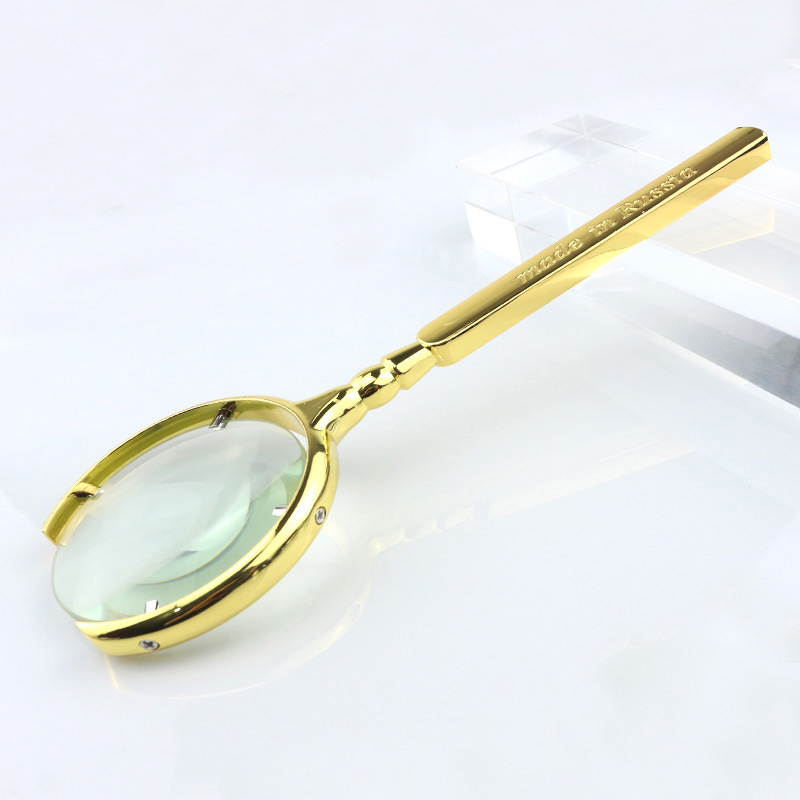 全金属放大镜 开口架俄罗斯10倍阅读放大镜  金色银色可以选择