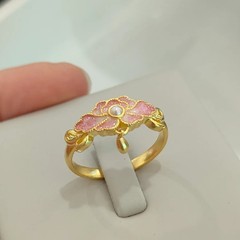 S925純銀新中国式ピンクシャクヤクエナメル指輪復古軽贅沢高級感食指戒気質指輪