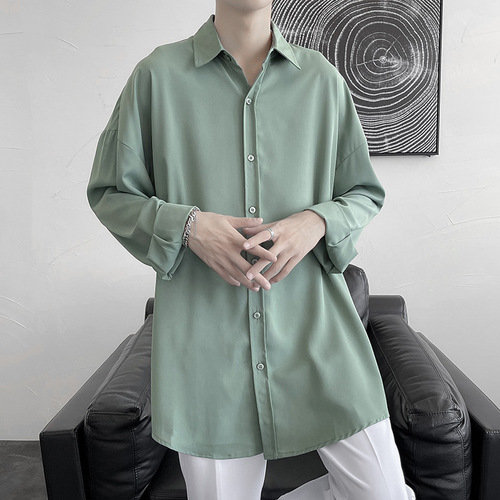 Pure Color Work Shirt for Men, Autumn Thin Long Sleeve DK Uniform Trendy Loose Casual Bad Boy Style Top Shirt