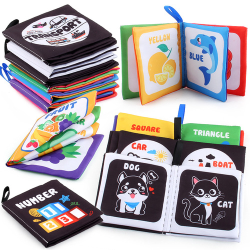 Foreign trade supply source baby cloth book tear-proof black and white cloth book for infants and toddlers with sound paper cloth book factory direct sale