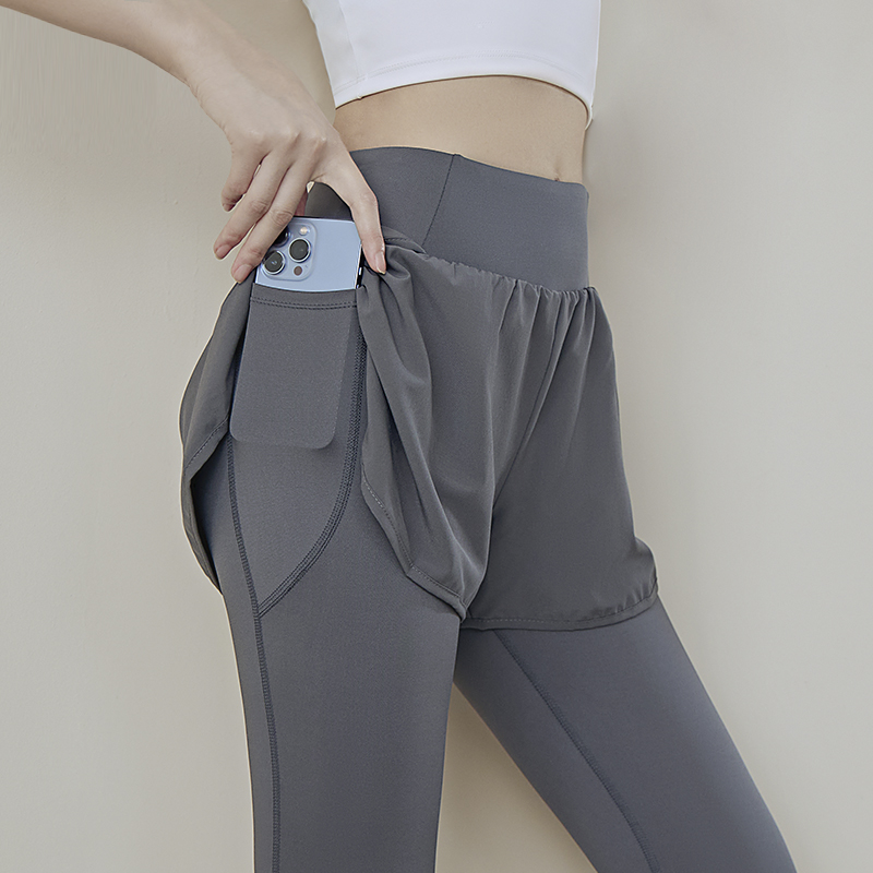 Yoga Pants for Women, Autumn High-Waisted, Butt-Lifting, Two-In-One Design, Fitness, Morning Running, Training Set, Cycling Long Pants, Leg-Lengthening Effect