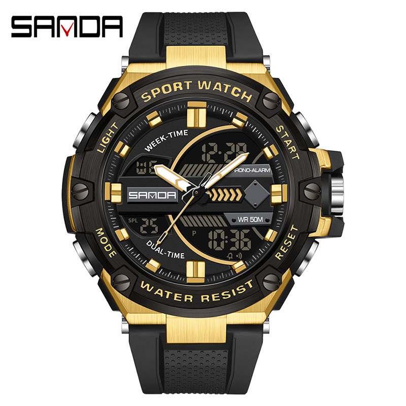 SANDA 3185 nuevos hombres electrónicos reloj de moda deportes al aire libre luminoso impermeable reloj despertador