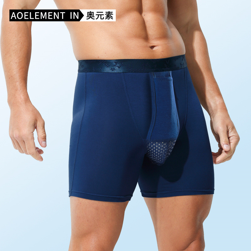 Men's Bullet-Style Anti-Abrasion Boxer Briefs, Breathable Underwear, Men's Sports Pouch Support Long Shorts
