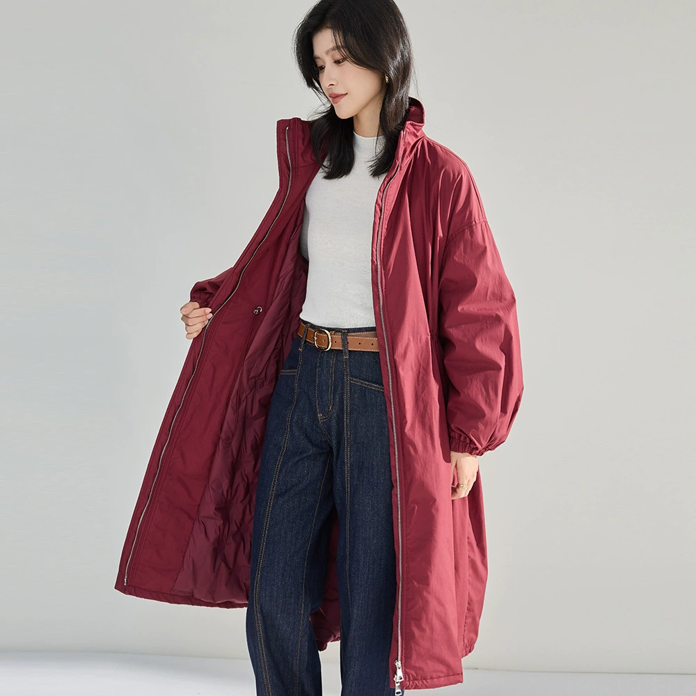 Demi-season trench coat, brace, down jacket, goose down, Korean style, loose fit, drawstring