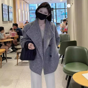 Grey Double-Sided Woolen Coat 2024 Coat Autumn and Winter New Loose Explosions Maillard Small Woolen Coat