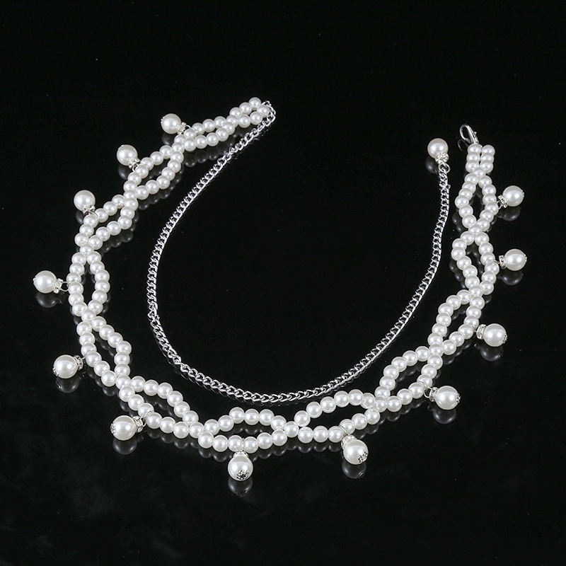 腰带女珍珠腰链欧美简约珍珠流苏吊坠装饰腰带肚皮舞舞蹈链子配裙