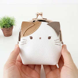 新款日韩可爱宠物脸零钱包 迷你按扣硬币耳机包收纳包 猫咪小钱包