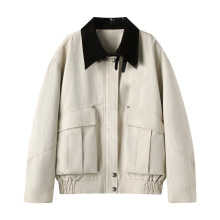 现货  2025秋季新女美式复古时尚皮质翻领后背卡通外套RL70105180