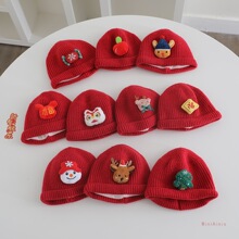 套头帽月龄小冬季毛线帽新年针织帽宝宝帽子喜庆男女宝红色婴幼儿