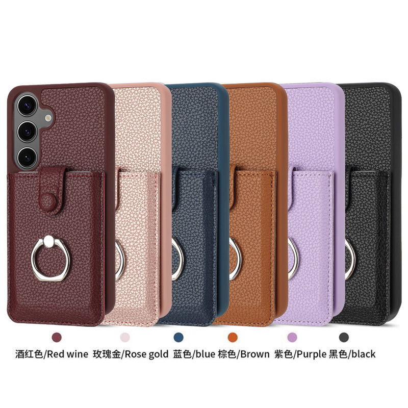 Suitable for Samsung S25Ue Pebbled Pull-Out Card Holder Mobile Phone Leather Case Galaxy A16 Ring Holder Mobile Phone Case