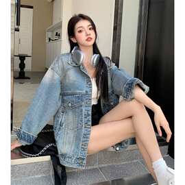 春秋 牛仔外套女 宽松韩版新款 复古港味bf风长袖牛仔夹克上衣