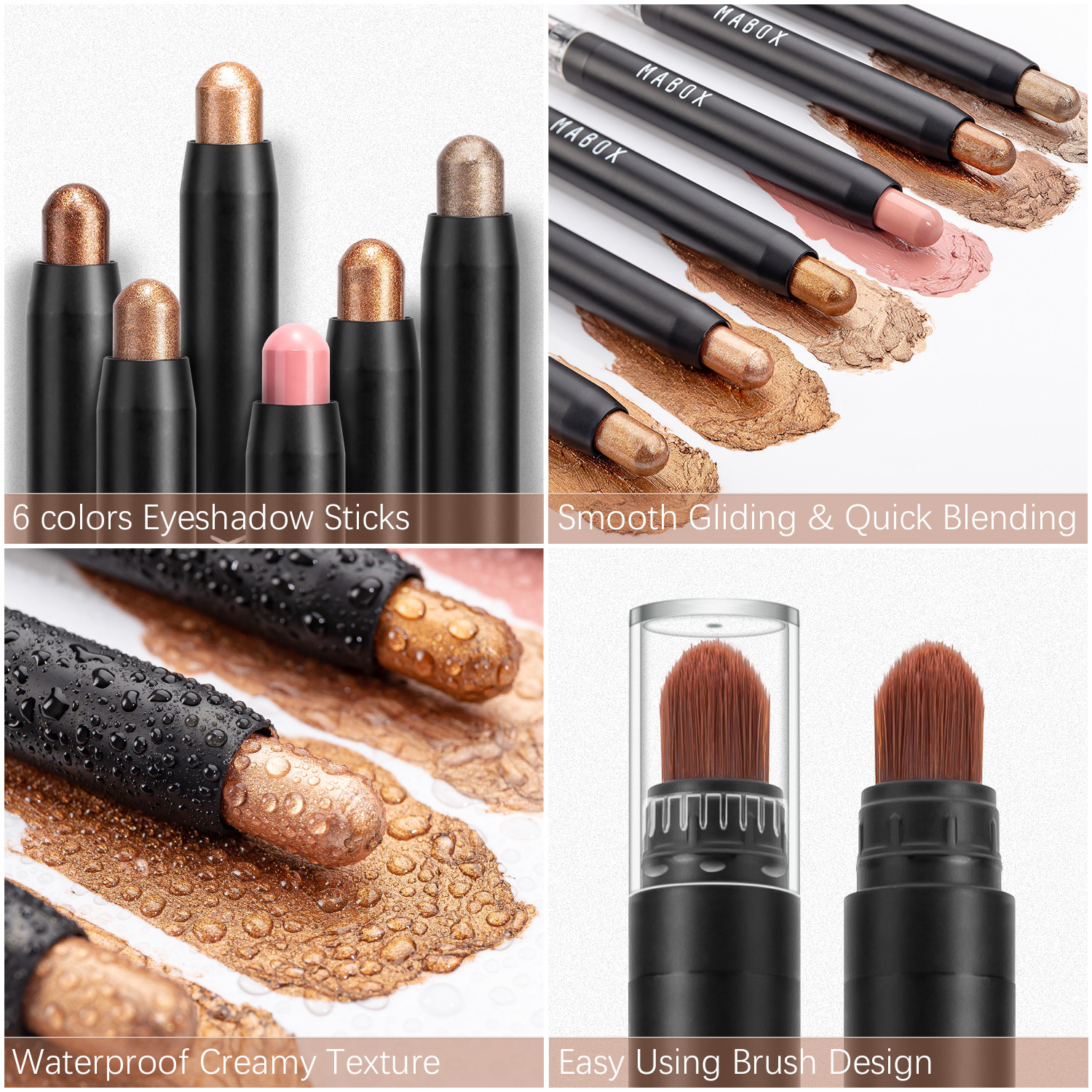 MABOX pearlescent eyeshadow stick, eye makeup, colored pen, high-gloss rotating eyeshadow, horizontal pencil, shiny with brush head, makeup undefined